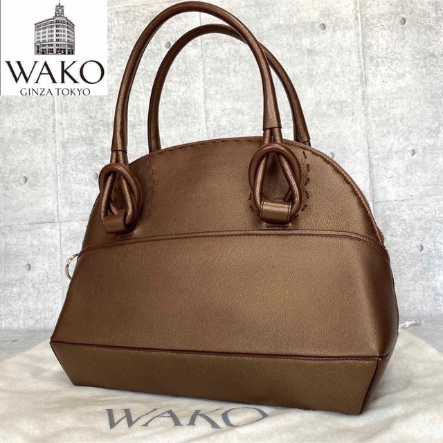 【美品】WAKO 銀座和光 ブロンズゴールド レザー フォーマル ハンドバッグ