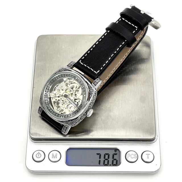 ブルー×レッド KIMSDUN 自動巻き スケルトン腕時計 ビンテージ ドイツ 