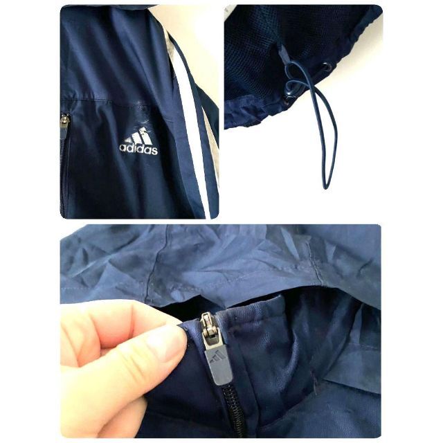 adidas(アディダス)のアディダス スリーストライプナイロンジャケット L  ネイビー 紺 古着 メンズのジャケット/アウター(ナイロンジャケット)の商品写真