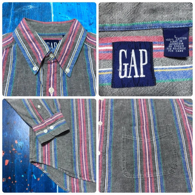 GAP(ギャップ)の【オールドギャップGAP】ワークマルチストライプシャツ 90s グレー系 メンズのトップス(シャツ)の商品写真