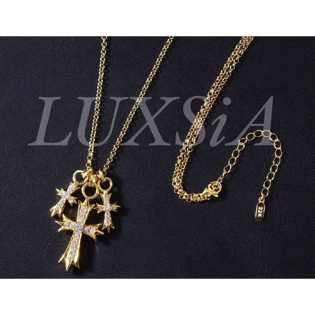 22K plating トリプル クロスネックレス 925 スマイル | yoshi-sushi.ca 限定特価!22K GOLD plating ネックレス 925 スマイル