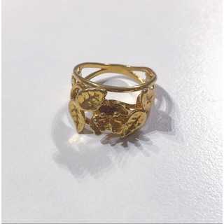 牡丹 真鍮リング　ビンテージ風 お洒落 古着 個性的 バラ 花 ゴールド(リング(指輪))