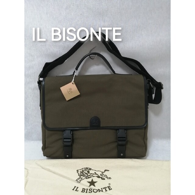 ★新品メンズ★【 IL BISONTE イルビゾンテ】2wayバッグ 　カーキ被せ開閉式付属品