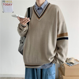 韓国 メンズ Vネック ニット セーター オーバーサイズ 学生 ベージュ(ニット/セーター)