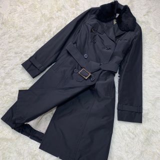 トラサルディ(Trussardi)の【極美品】トラサルディ トレンチコート ライナー付 ラビットファー 黒　40(ロングコート)