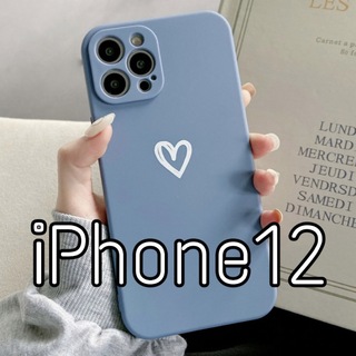 iPhoneケース ハート 手書き シンプル ブルー iPhone12(iPhoneケース)