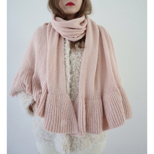 Eé frill knit muffler pink