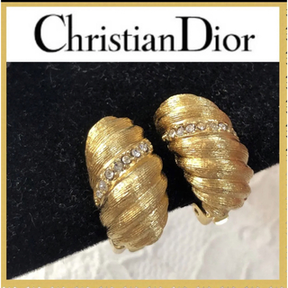 クリスチャンディオール(Christian Dior)の美品　クリスチャンディオール イヤリング  ゴールド　ラインストーン(イヤリング)
