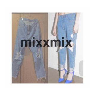 ミックスエックスミックス(mixxmix)の【新品】処分価格！デザイン ダメージデニム(デニム/ジーンズ)