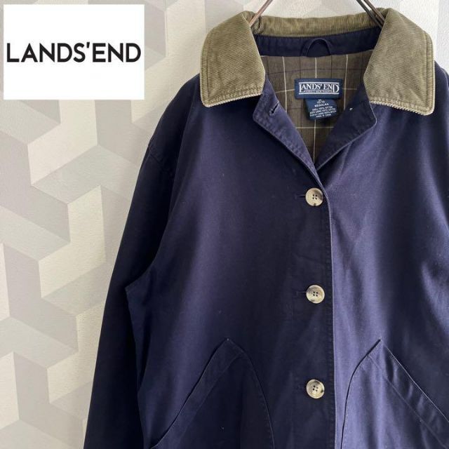 ランズエンド】ハンティングジャケット 襟コーデュロイ ネイビーLandsend-