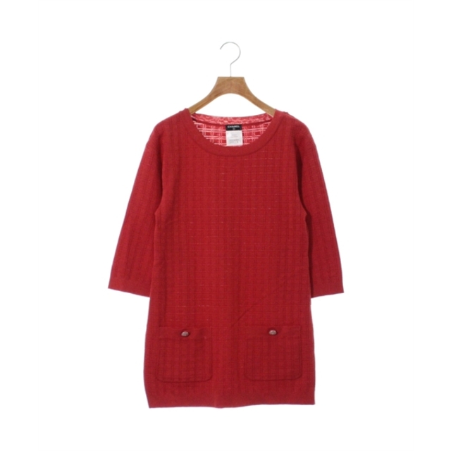 【スーパーセール】 CHANEL - CHANEL シャネル ニット・セーター 34(XXS位) 赤系(チェック) 【古着】【中古】 ニット+セーター