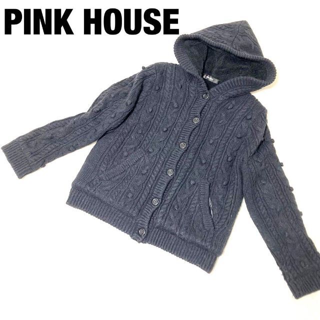 PINK HOUSE(ピンクハウス)のピンクハウス　ブルゾン　ブラック　ニット　ボア　フード　美品　冬物 レディースのジャケット/アウター(ブルゾン)の商品写真