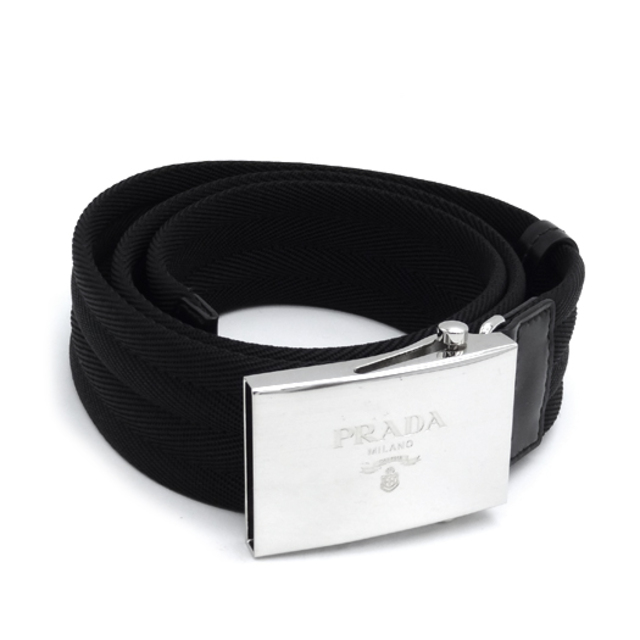PRADA - プラダ メンズ ロゴ ベルト キャンバス ブラック 黒 2C2386
