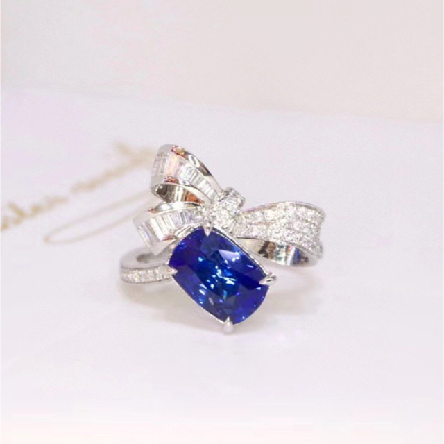 天然 ロイヤルブルーサファイア ダイヤ リング3.06ct k18 f