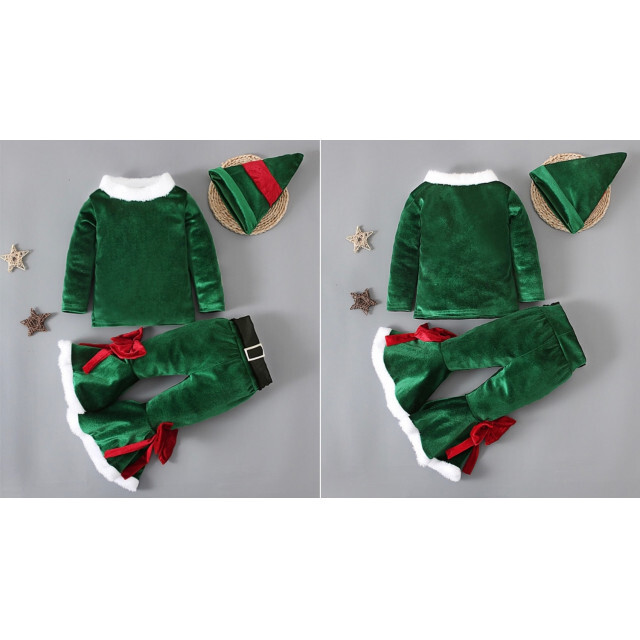 子供服 キッズ 120 クリスマス セットアップ 緑 エルフ 可愛い お洒落 キッズ/ベビー/マタニティのキッズ服男の子用(90cm~)(ドレス/フォーマル)の商品写真