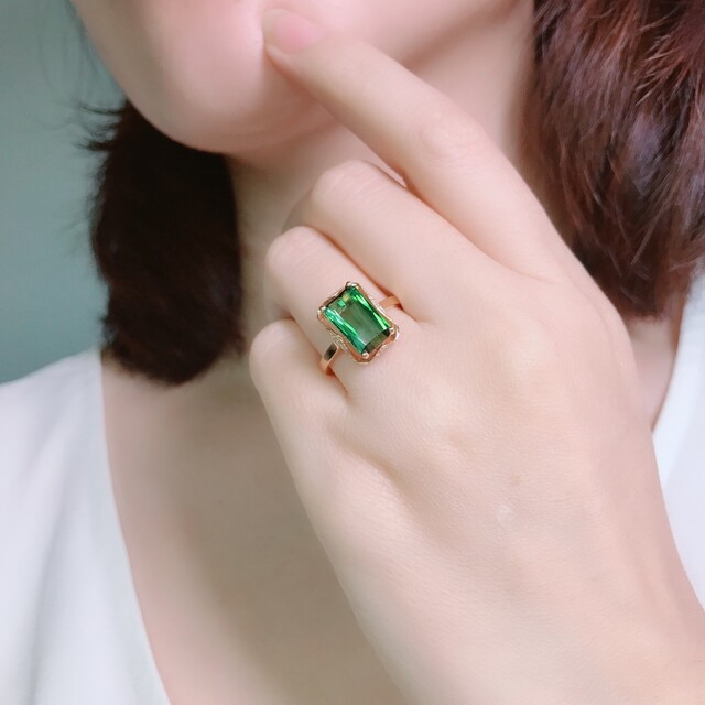天然ダイヤモンド付きトルマリンリングk18