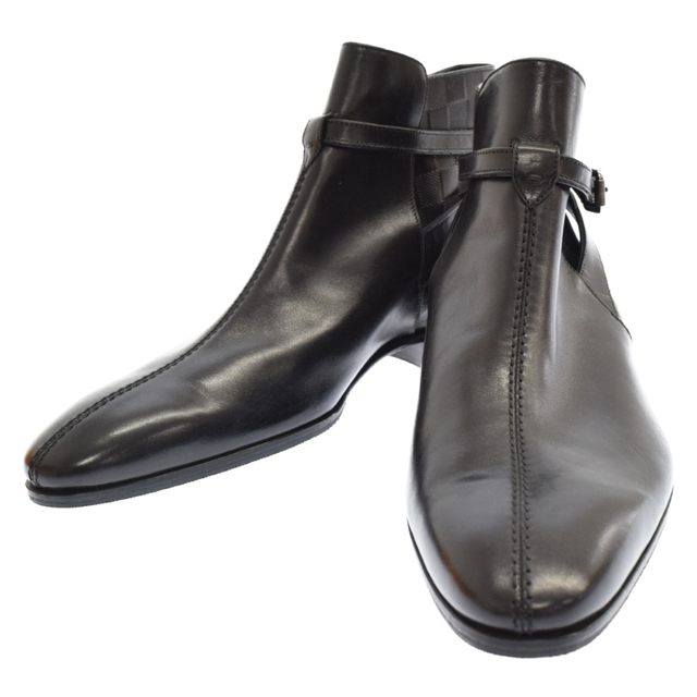 LOUIS VUITTON(ルイヴィトン)のLOUIS VUITTON ルイヴィトン ベルト付き　ダミエ柄　レザーハイカットブーツ　ブラック　ST0069 メンズの靴/シューズ(ブーツ)の商品写真