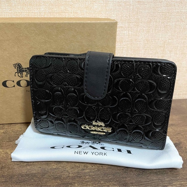 新品 COACH コーチ F25937 パテントレザー 二つ折り 財布