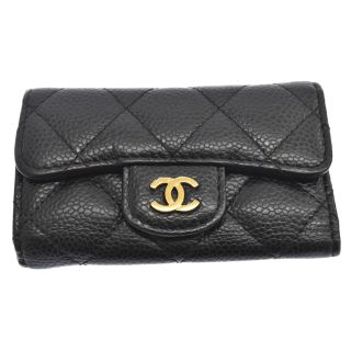 シャネル(CHANEL)のCHANEL シャネル マトラッセ 6連 キーケース キャビアスキンココマーク ブラック ゴールド金具(キーホルダー)