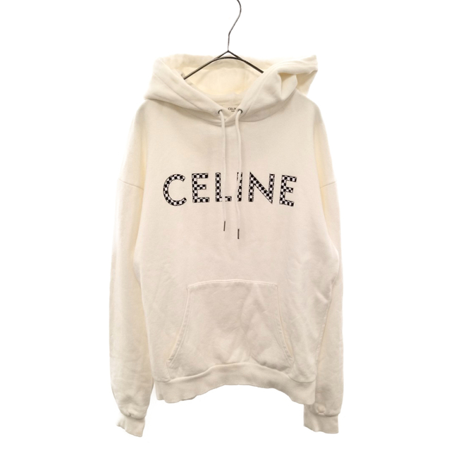 早い者勝ち セリーヌ CELINE - celine 21AW ホワイト 2Y479052H スタッズロゴルーズスウェットプルオーバーパーカー Studs With Fleece Cotton In Sweatshirt Loose パーカー