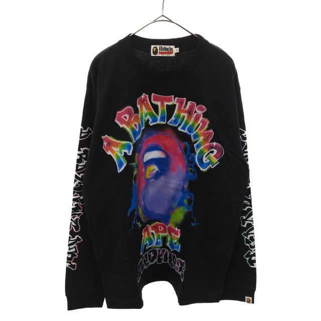 A BATHING APE(アベイシングエイプ)のA BATHING APE アベイシングエイプ ×READYMADE SPRAY WIDE FIT L/S レディメイド スプレープリント ロングスリーブカットソー 長袖Tシャツ ブラック 001LTH231904X メンズのトップス(Tシャツ/カットソー(七分/長袖))の商品写真