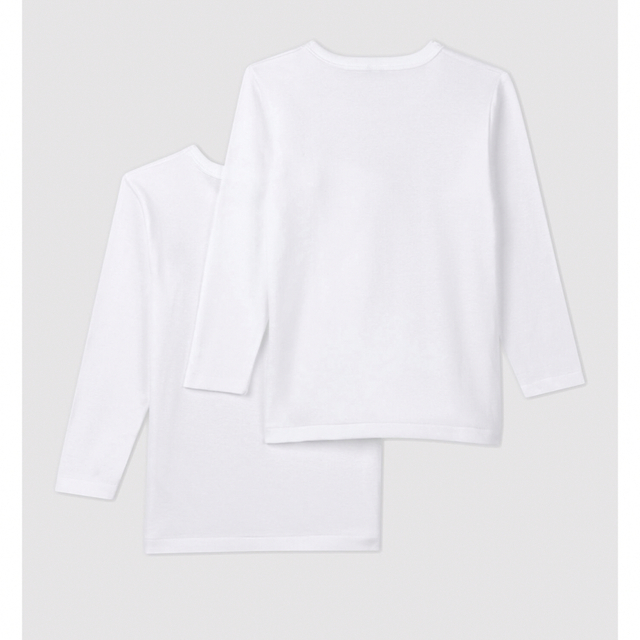 PETIT BATEAU(プチバトー)のプチバトー　新品　ホワイト　長袖　Tシャツ　２枚組　5ans/110cm キッズ/ベビー/マタニティのキッズ服女の子用(90cm~)(Tシャツ/カットソー)の商品写真