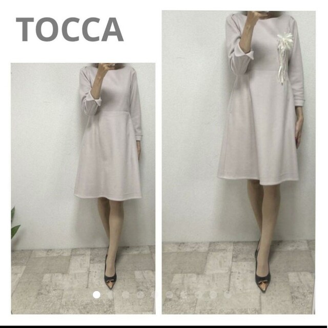TOCCA(トッカ)のまぁ美品トッカウール100％バックリボンフィット＆フレアーワンピ／くすみピンク レディースのワンピース(ひざ丈ワンピース)の商品写真