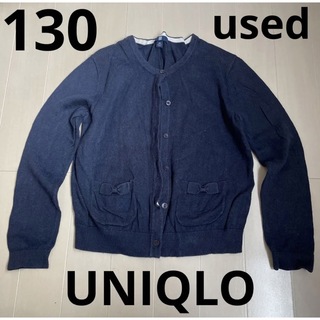 ユニクロ(UNIQLO)の130 UNIQLO セーター　カーディガン　ネイビー　ニット　リボン　羽織り(カーディガン)