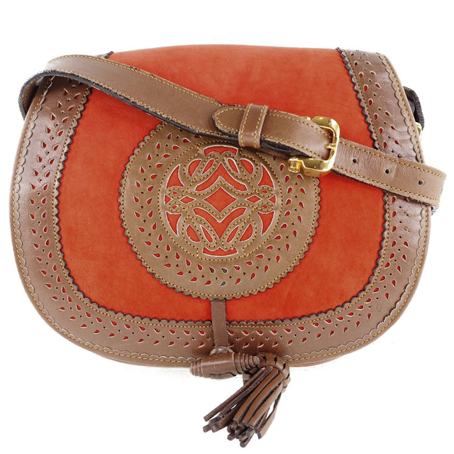 LOEWE ロエベ ナッパレザー アナグラム ハンドバッグ オレンジ ORANGE レザー スエード ゴールド金具  hand bag