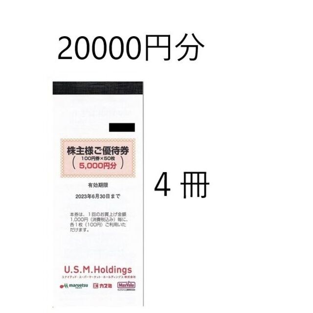 最新 ユナイテッドスーパーマーケット 株主優待 20000円分（5000円×４）チケット