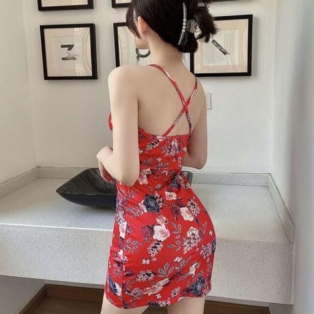 キャバドレス 533R 赤 レッド 花柄 ミニ ドレス タイト ワンピ レディースのフォーマル/ドレス(ミニドレス)の商品写真