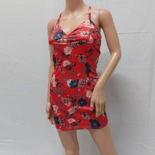 キャバドレス 533R 赤 レッド 花柄 ミニ ドレス タイト ワンピ レディースのフォーマル/ドレス(ミニドレス)の商品写真