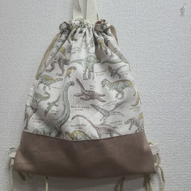 ハンドメイド　レッスンバック　体操服入れ　上履き入れ　3点セット　恐竜　入園入学 ハンドメイドのキッズ/ベビー(バッグ/レッスンバッグ)の商品写真