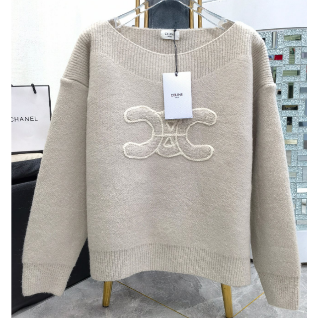 celine セリーヌ クルーネック ニット カラーステッチ ブラゾン XS