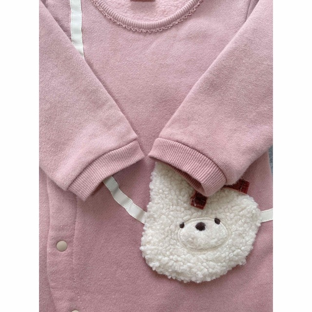 しおり様専用　裏起毛🧶🐰　うさちゃんポシェット風ロンパース🥕　70 ピンク キッズ/ベビー/マタニティのベビー服(~85cm)(ロンパース)の商品写真