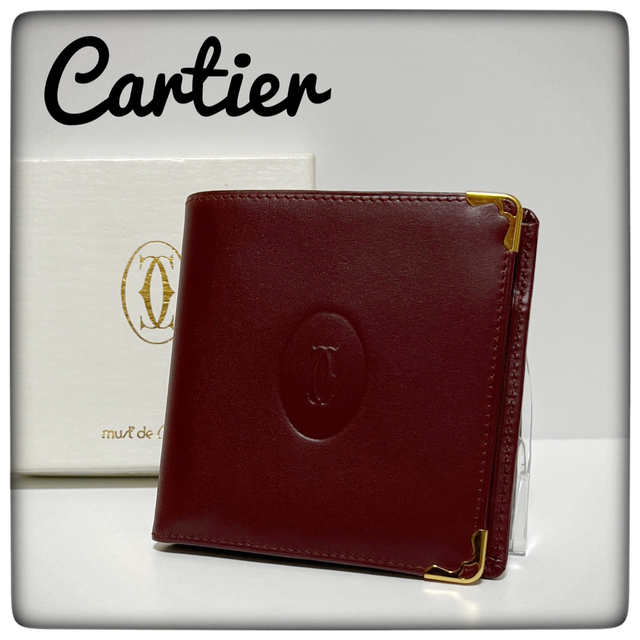Cartier カルティエ　二つ折り財布　本革 ワインレッド
