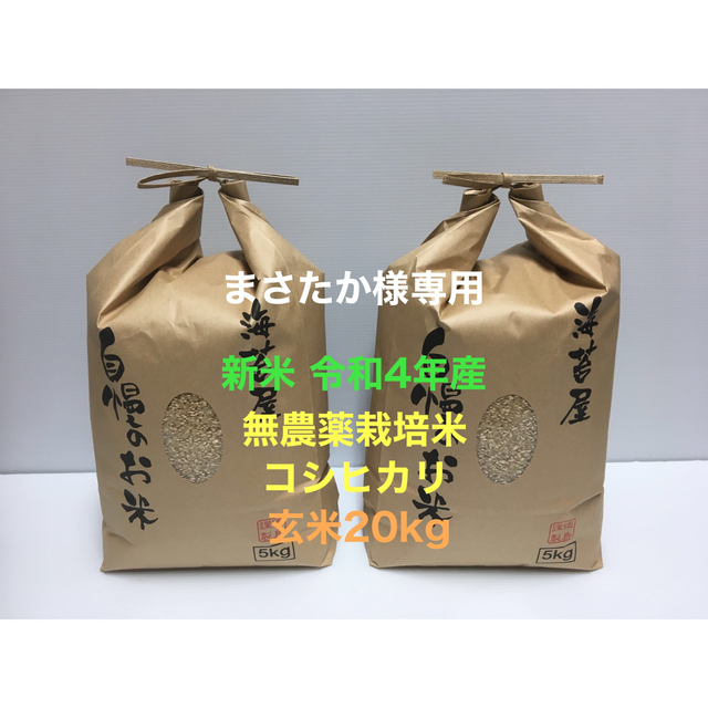 まさたか様専用 新米 無農薬コシヒカリ玄米20kg(5kg×4)令和4年徳島県産