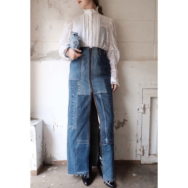 MALION vintage♢2way denim w-zip long sk