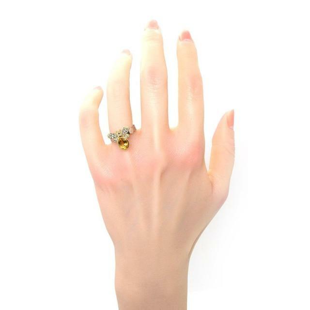 【シトリン ダイヤモンド】 リング ミツバチ モチーフ 1ポイント オーバルカット シトリン 1.00ct パヴェ ダイヤモンド 0.20ct PT950 K18YG 12号