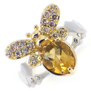 【シトリン ダイヤモンド】 リング ミツバチ モチーフ 1ポイント オーバルカット シトリン 1.00ct パヴェ ダイヤモンド 0.20ct PT950 K18YG 12号(リング(指輪))