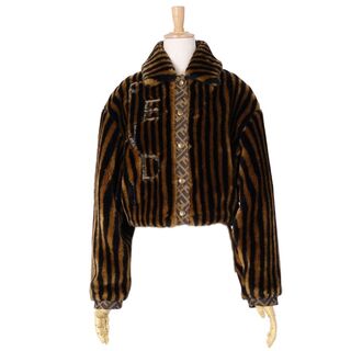 フェンディ(FENDI)の美品 Vintage フェンディ FENDI ジャケット ブルゾン ズッカ ペカン エコファー アウター レディース イタリア製 I40(M相当) ブラウン/ブラック(その他)