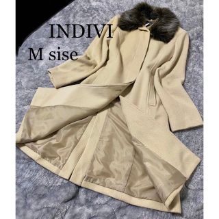 美品】インディヴィ ファー付 アンゴラ混 ベルトロングコート ベージュ ...