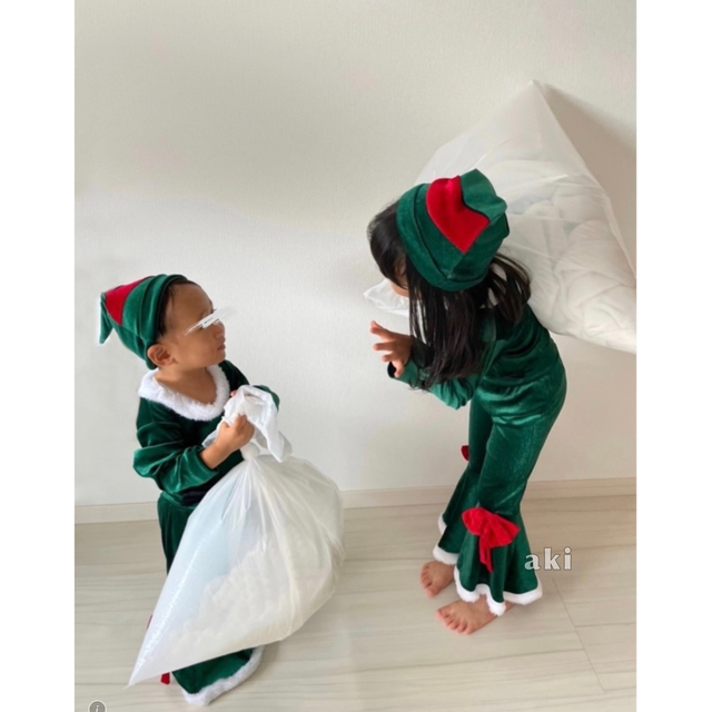 子ども服 130 緑 エルフ クリスマス フレア セットアップ 妖精 コスプレ キッズ/ベビー/マタニティのキッズ服男の子用(90cm~)(その他)の商品写真