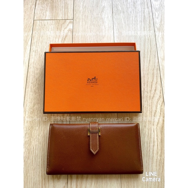 エルメス HERMES べアン 長財布 財布 ブラウン ゴールド 箱 - www