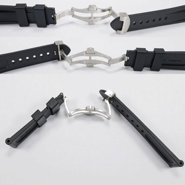 パネライ/PANERAI用 互換ラバーベルト 24mm Dバックル付き ブラック