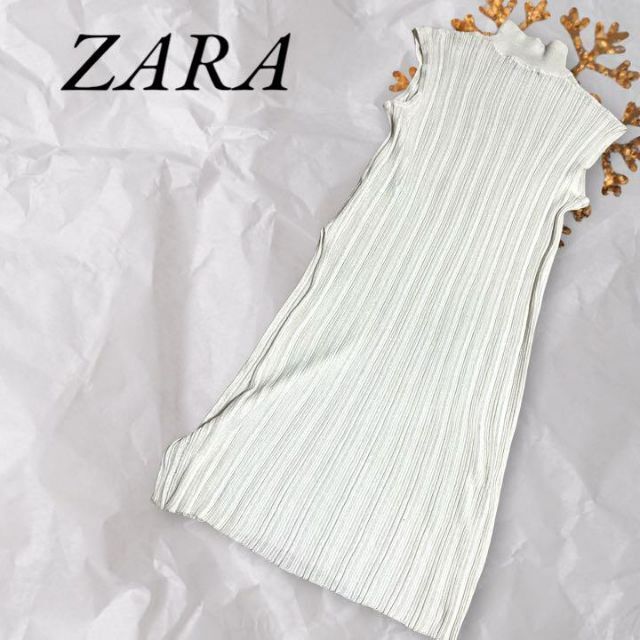 ZARA(ザラ)のZARA ザラ 膝丈 ワンピース リネン タートルネック ノースリーブ 伸縮性 レディースのワンピース(ひざ丈ワンピース)の商品写真