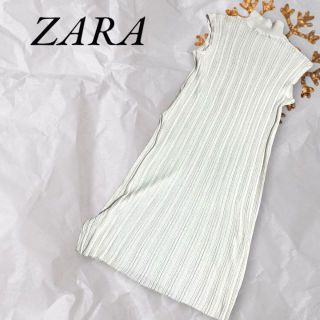 ザラ(ZARA)のZARA ザラ 膝丈 ワンピース リネン タートルネック ノースリーブ 伸縮性(ひざ丈ワンピース)