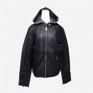 ホリスター(Hollister)の★新品★ホリスター★フェイクレザーフード付きシングルライダース(Black/M)(ライダースジャケット)