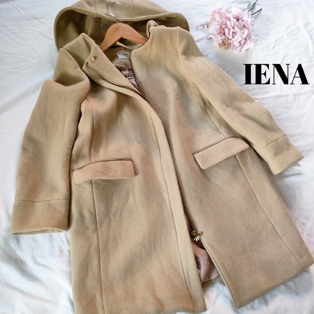 IENA(イエナ)の【完売品】IENA 　二重織りシャルムフードコクーンコート ノーカラー　フード レディースのジャケット/アウター(ノーカラージャケット)の商品写真