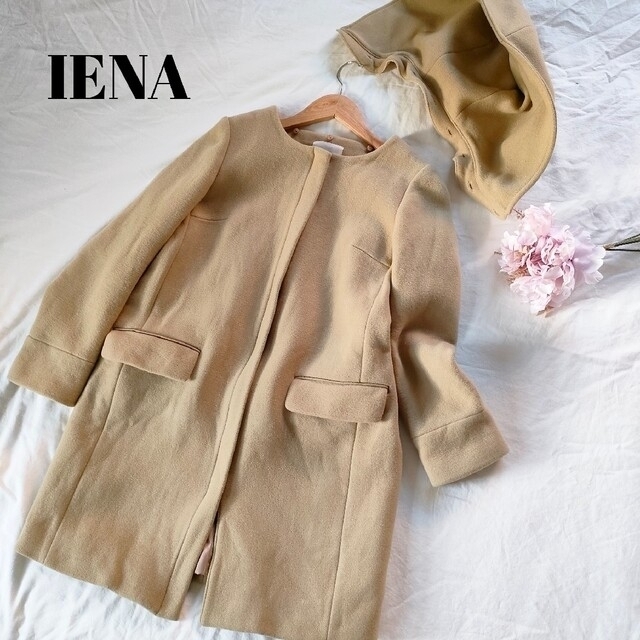 IENA(イエナ)の【完売品】IENA 　二重織りシャルムフードコクーンコート ノーカラー　フード レディースのジャケット/アウター(ノーカラージャケット)の商品写真